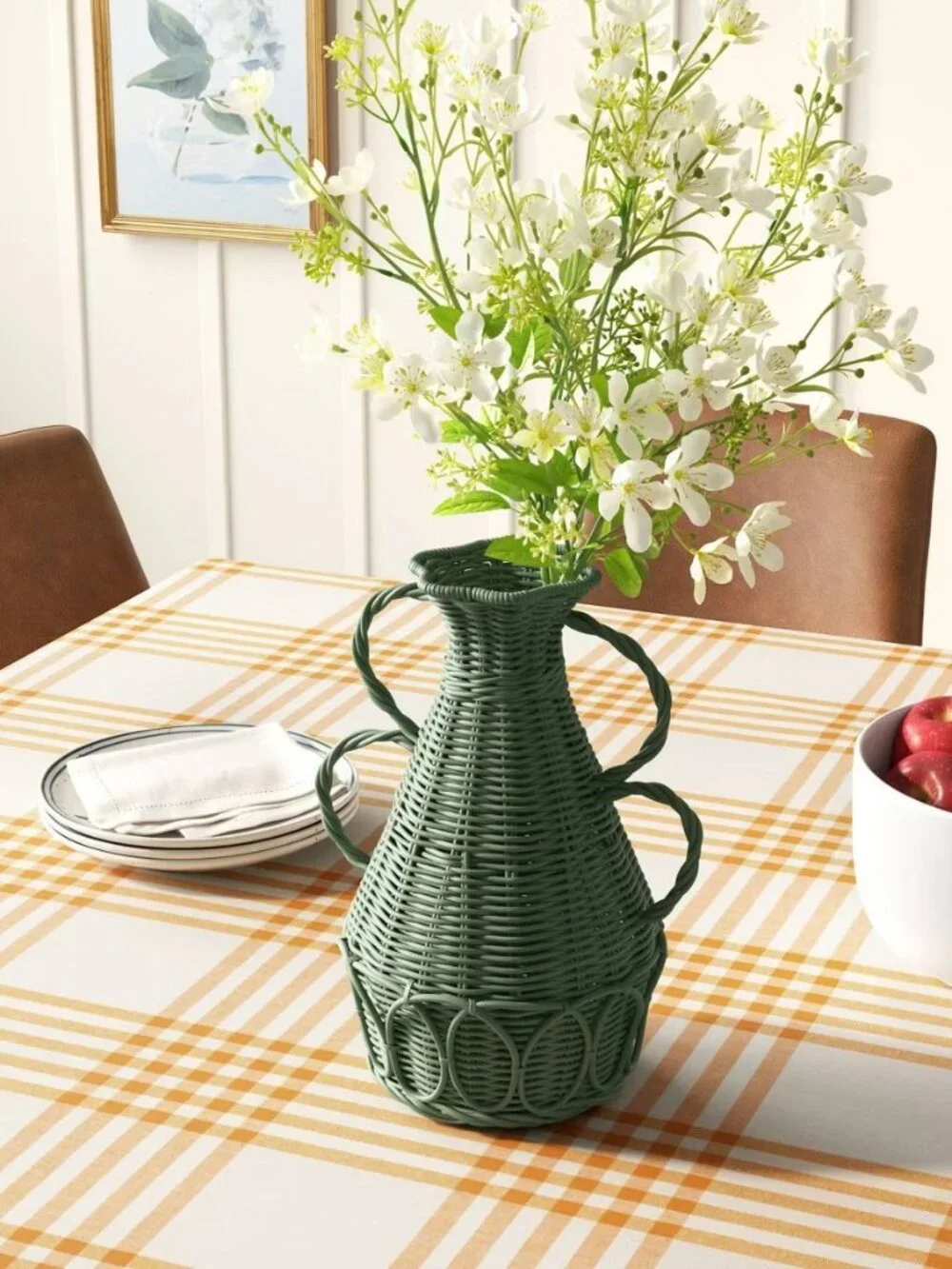 Coastal Small Rattan Vase Blue Green - Threshold, Target 2025